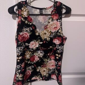 SHEIN Black and Pink Floral Tank Top